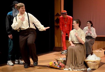 Jacob Melder, sophomore broadcast journalism major, performs with the other cast members in "The Winter's Tale." - Photo by Deanna Santangelo