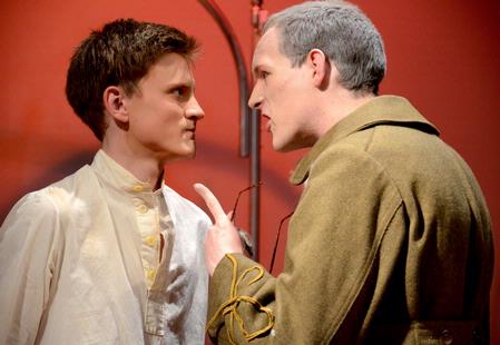 William Burke, freshman, and Stephen Smith perform a scene of confrontation during "The Winter's Tale." - Photo by Deanna Santangelo