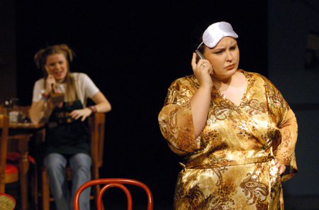 Courtney Braswell as Denny Standard and Lindsey Young as Abilene Hipps in <i>You Have To Serve Somebody</i>. - Photo by Jim Veneman