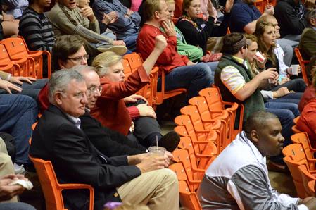 Fans, including the the president and first lady of the university, David and Lanese Dockery, enjoy the first game of the NAIA National Championship. - Photo by Abigail Harris