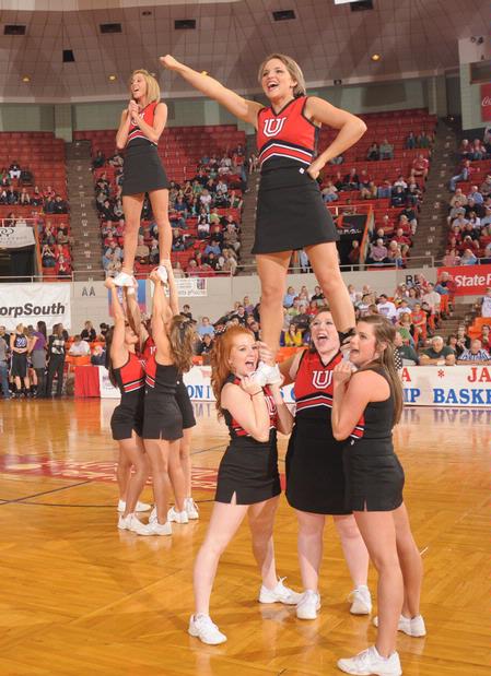 The Union cheerleaders keep the crowd pumped during a break in game one of the NAIA National Championship. - Photo by Morris Abernathy