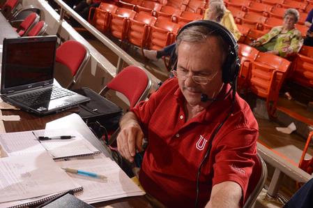 Voice of the Bulldogs Gerry Neese gives play by play for Union's game against the Avila University Eagles. - Photo by Morris Abernathy