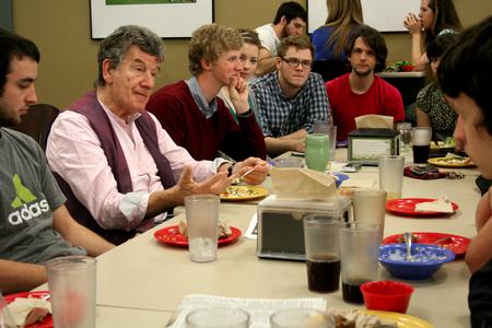 Nigel Goodwin, founder of Genesis Arts Trust, has lunch with Union students in the Brewer Student Dining Hall. - Photo by Deanna Santangelo