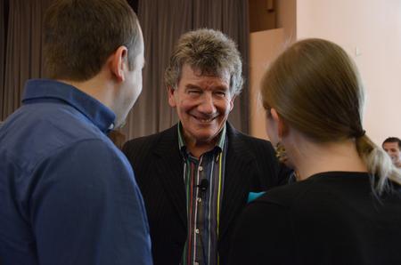 Nigel Goodwin, founder of Genesis Arts Trust, interacts with Union family after speaking in chapel. - Photo by Victoria Stargel
