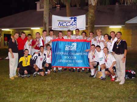 Union University captured the 2003 NCCAA National Soccer Championship.  This was their first title in five trips to the national tournament. - Photo by Steven Aldridge