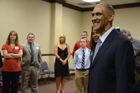 Tony Dungy, Super Bowl winning coach, answers questions about his faith and career at a meet and greet during the Roy L. White Golf and Gala.  - Photo by Abigail Harris