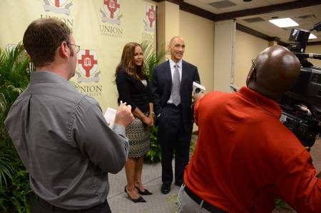 Tony Dungy, Super Bowl winning coach, and his wife Lauren Dungy, answer questions from the Jackson community.  - Photo by Abigail Harris