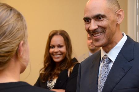 Tony Dungy, the first African American coach to lead an NFL team to Super Bowl victory, greets Union athletes during the Roy L. White Golf and Gala. - Photo by Beth Spain