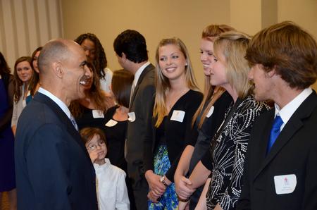 Union students attend a meet and greet with Super Bowl winning coach, Tony Dungy, who was the keynote speaker at Union's annual Roy L. White Golf and Gala event. - Photo by Ebbie Davis