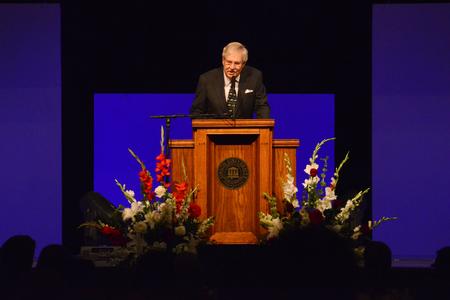 Roy L. White, title sponsor of the Golf and Gala, introduces the Lauren Dungy as the first speaker for the evening. - Photo by Beth Spain