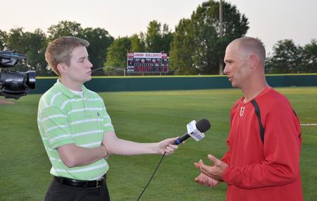 Head coach Brent Fronabarger talks with media after his team's 11-2 win in the 2011 TranSouth Tournament Championship game. - Photo by Steven Aldridge