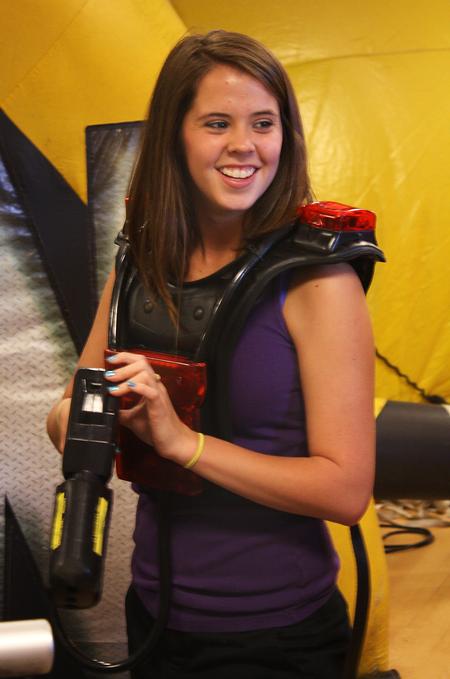 Jessie Grace, freshman nursing major, prepares for laser tag during May Day, an event hosted by SAC. - Photo by Zac Calvert
