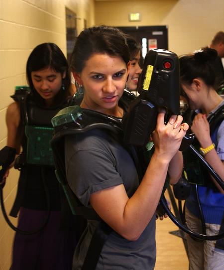Deborah Anderson, freshman nursing major, prepares for laser tag at May Day, an event hosted by SAC. - Photo by Uncredited