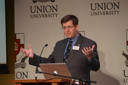 Ray Van Neste, director of the R.C. Ryan Center for Biblical Studies, speaks at the Read the Bible for Life Conference. - Photo by Morris Abernathy