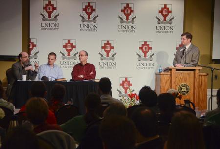 Ray Van Neste, director of the R.C. Ryan Center for Biblical Studies, leads a panel discussion at the Read the Bible for Life Conference. - Photo by Morris Abernathy