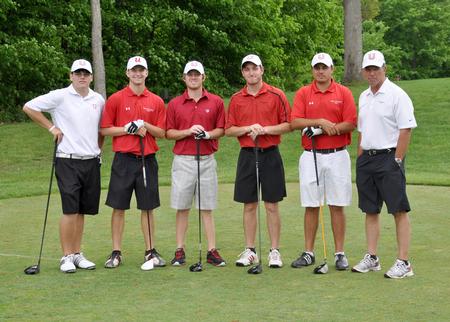 Union men's golf team on the first tee at the 2011 NAIA National Tournament at the TPC Deere Run. - Photo by Steven Aldridge