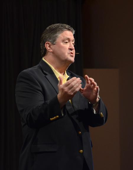 Steve Gaines, pastor of Bellevue Baptist Church in Cordova, Tenn., speaks during chapel about the role of prayer in strengthening churches and developing a personal relationship with God. - Photo by Jacob Moore