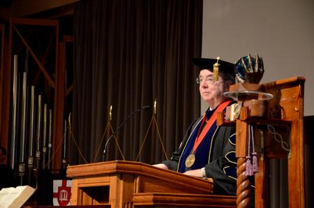 David S. Dockery, president of the university, leads Convocation to begin the semester. - Photo by Ebbie Davis