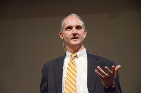 David Montague, Director of Memphis Teacher Residency, speaks in chapel about how we as Christians are to live by faith and not by sight, specifically in missions.  - Photo by Zac Calvert