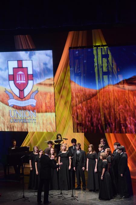 Union's Proclamation sings at the 14th annual Scholarship Banquet at the Carl Perkins Civic Center, where Tony Blair, Former British Prime Minister, spoke about the world today and the future of the West in world politics. - Photo by Zac Calvert