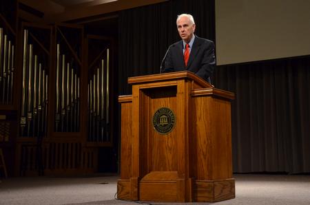 Stephen Carls, university professor of history and department chair, introduces Pauline Maier, the William R. Kenan Jr. Professor of American History at the Massachusetts Institute of Technology, as the 2011 Carls-Schwerdfeger History Lecturer. - Photo by Anne Richoux