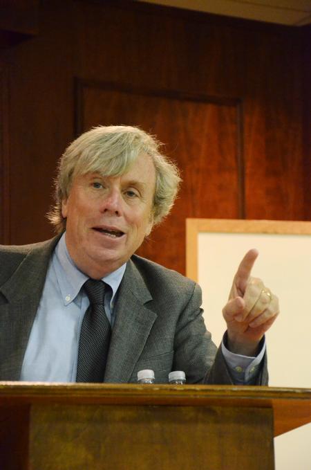 Peter Lawler, author and Dana Professor of Government, speaks to Union students and faculty about politics in the United States and changes that are occurring.  - Photo by Zac Calvert