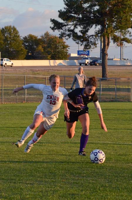 Megan Roney fights for possession of the ball in a game against Trevecca Nazarene University on Senior Night. The Lady Bulldogs won the game 4-2.  - Photo by Anne Richoux