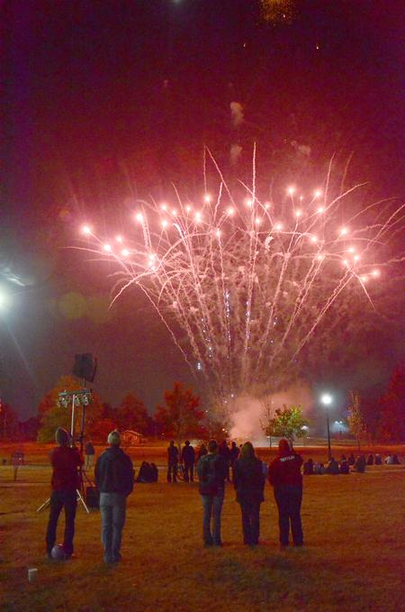 Union students watch a fireworks show on the Great Lawn as a part of Homecoming.  - Photo by Zac Calvert