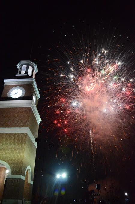 Students watch the firework show near Miller Tower as part of Homecoming's Union Night. - Photo by Zac Calvert