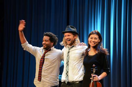 Keith Tutt, Jon Foreman, and Ann Marie Calhoun receive a standing ovation after the Homecoming Concert in the G.M. Savage Memorial Chapel. - Photo by Zac Calvert