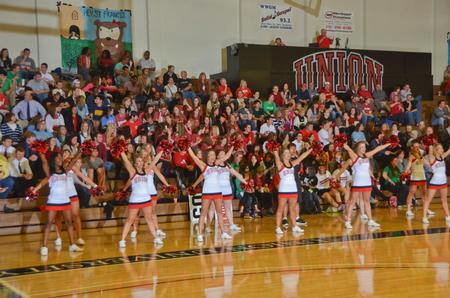 Union cheerleaders keep students fired up during the Lady Bulldogs Homecoming game against St. Francis. - Photo by Morris Abernathy