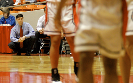 Union head coach Mark Campbell looks on from the sideline during a national tournament game at Oman Arena. - Photo by Kristen Nicole Sayres