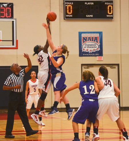 Tip off  of game one in the Rotary Classic between Union Lady Bulldogs and  Westminster College. - Photo by Morris Abernathy
