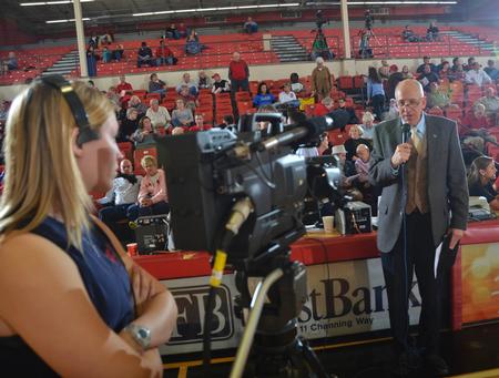 Union's  Steve Beverly gets ready for his post game wrap up. - Photo by Morris Abernathy