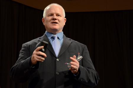 Randall Bush, professor of Christian thought and tradition, speaks in chapel on the similarities of how God sent Moses and Jesus into the world.  - Photo by Anne Richoux