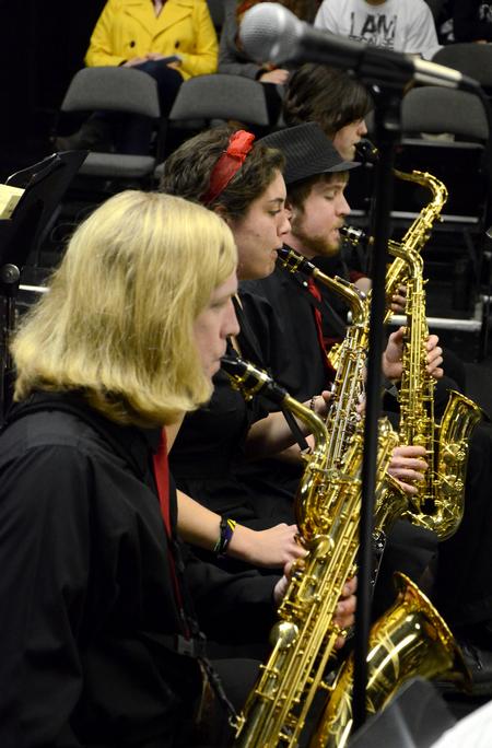 Members of the Jazz Band perform during Fall 2011 Jazz Band concert held in the W.D. Powell Theatre. - Photo by Jacob Moore