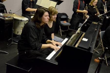 Brandon Swing, sophomore music major, plays piano during the Fall 2011 Jazz Band Concert. - Photo by Jacob Moore