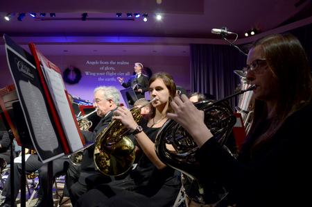 Members of the department of music perform "Angels from the Realms of Glory" during their annual Christmas performance in the G.M. Savage Memorial Chapel. - Photo by Ebbie Davis