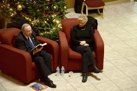 David S. Dockery, president of the university, reads the Christmas story as he annually does to the students at Union.  - Photo by Ebbie Davis