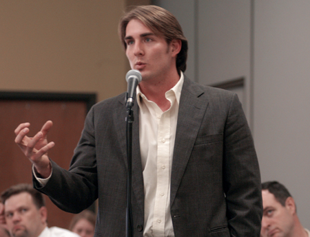 Biblical Studies major Nick Ellis poses a question during the panel discussion at the Baptist Identity Conference held on Union's campus. - Photo by Kristen Nicole Sayres