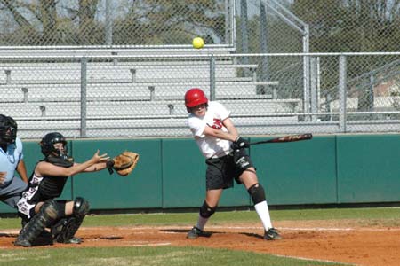 Christina Johnson (9) fouls off a pitch during one of her at bats during a win over Cumberland. - Photo by Steven Aldridge