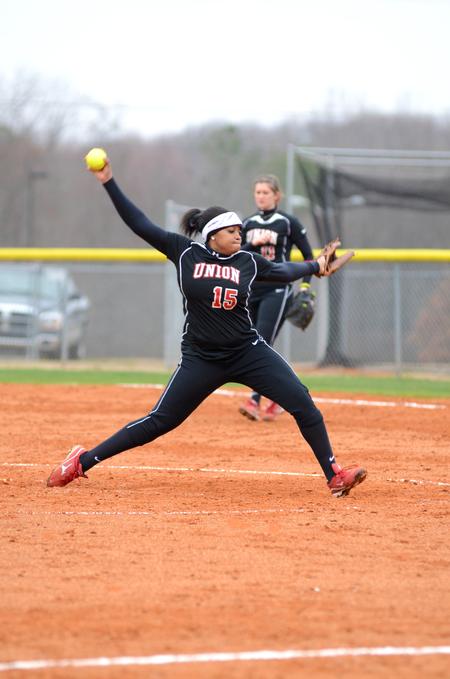Brooke Thomas pitches during Union's season opener versus William Woods (Mo.).  - Photo by Anne Richoux