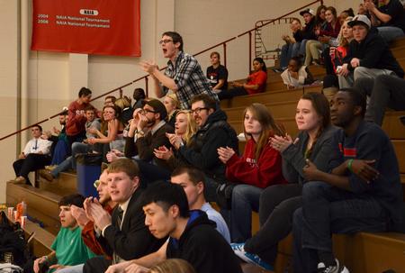 Students and faculty celebrate a goal during the game against Cumberland University on Union Nation Spirit Night.  - Photo by Jacob Moore