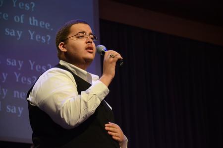 Cedric Townsend, freshman music major, performs with MOSAIC choir during chapel.  - Photo by Zac Calvert