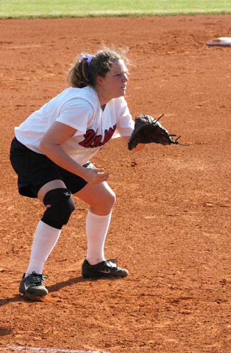 Jessica Kee stands ready at third base. - Photo by Steven Aldridge