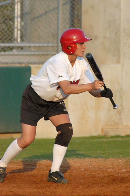 Sara Batey (7) squares around for a bunt attempt. - Photo by Steven Aldridge