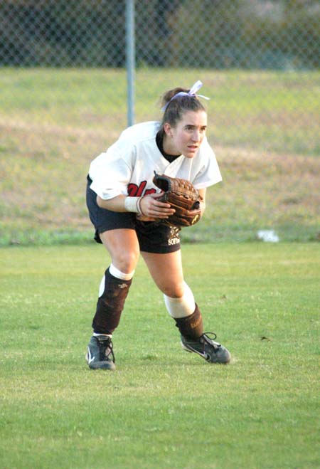 Allison Shein (2) gets in her defensive postion in her usual spot in left field. - Photo by Heidi Davis