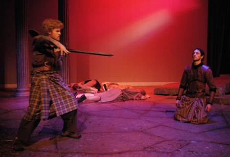 Andy Morris as Macduff fights with Ryan Schunemann as Macbeth in <i>Macbeth</i>. - Photo by Jim Veneman