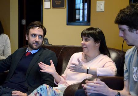 Patricia Hamilton, associate professor of English, gives advice to members of Sigma Tau Delta who will be presenting work at the national convention. - Photo by Jacob Moore