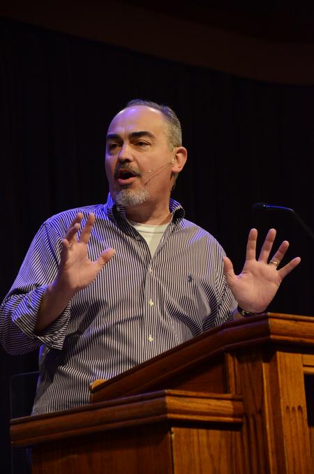 Calvin Wittman, senior pastor of Applewood Baptist Church in Wheat Ridge, Colorado, speaks in chapel about  the need for Christians to become separate from the world.
 - Photo by Zac Calvert